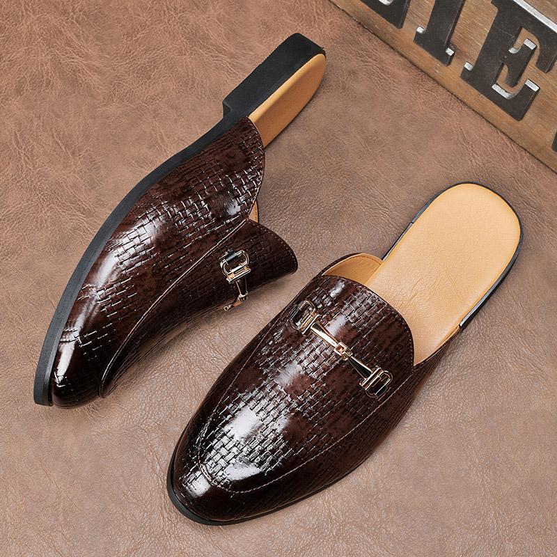 Fashion New Men's Loafers Luxury Business Half Shoes for Men 2024 High Quality Leather Mules Non-slip Outdoor Shoes Summer Moccasins