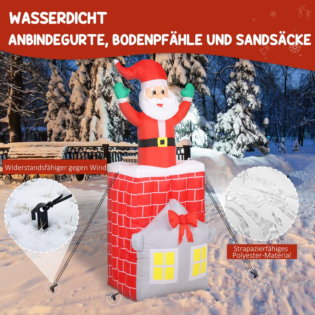 Inflatable Christmas Decoration, Santa Claus in Chimney, LEDs, Blower