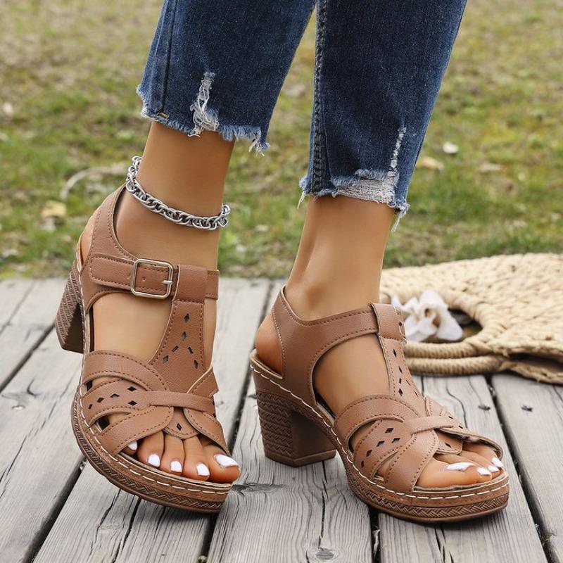 

Большой размер толстый высокий каблук с сандалиями женские летние новые сандалии сандалии женские 43 коричневый