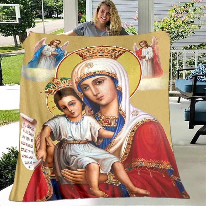 Jesus Jungfrau Maria Prayer Blanket- Lightweight Flannel Throw for Sofa ,Digital Printed Blanket with Soft & Worm Flannel Fabric