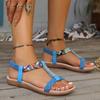 Large Size Printed Woven Sandals Women's Summer New Bohemian Outer Wear Flat Elastic Beach Sandals