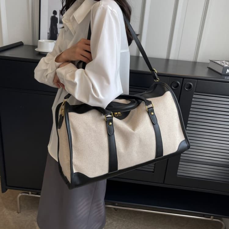 Canvas patchwork large capacity Boston bag women s travel bag Small