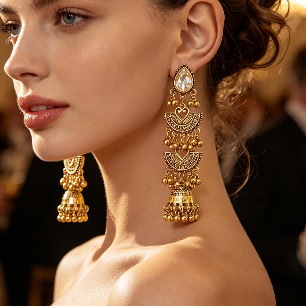 Bohemian Indian Style Fan-Shaped Metal Tassel Earrings for Women - Trendy Personalized Studs
