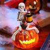 Halloween Pumpkin Skeleton Figurine, LED Light-Up Decorative Pumpkin Lantern, Spooky Holiday Decoration for Halloween Parties & Ghost Festivals