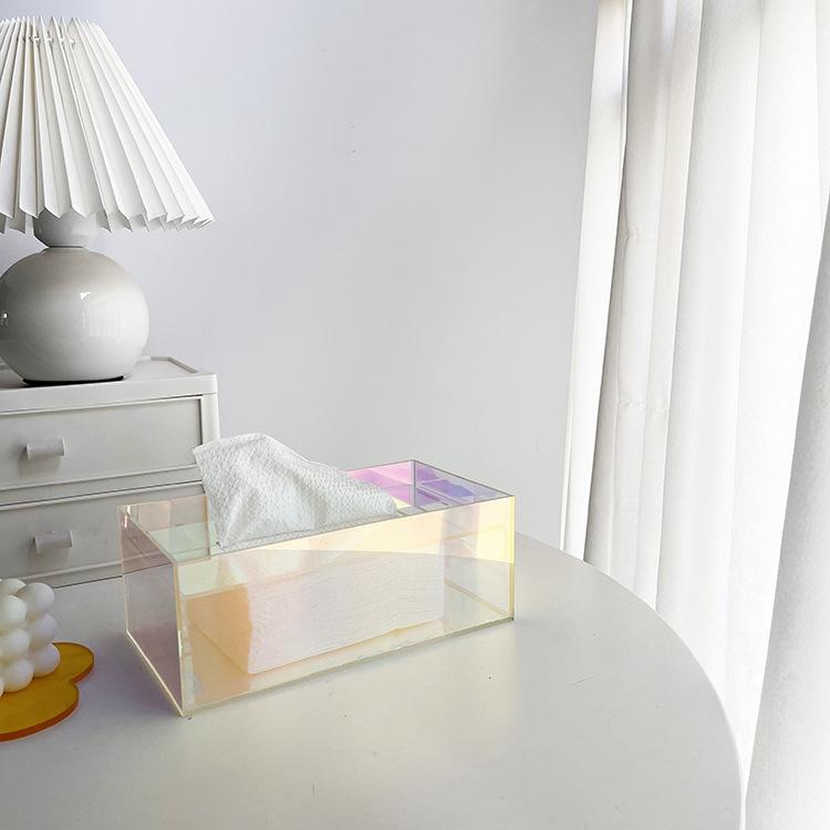 

Iridescent Acrylic Tissue Box Holder Dispenser for Facial Tissue, Napkins, Dryer Sheet for Bathroom, Desks, Vanity, Bedroom