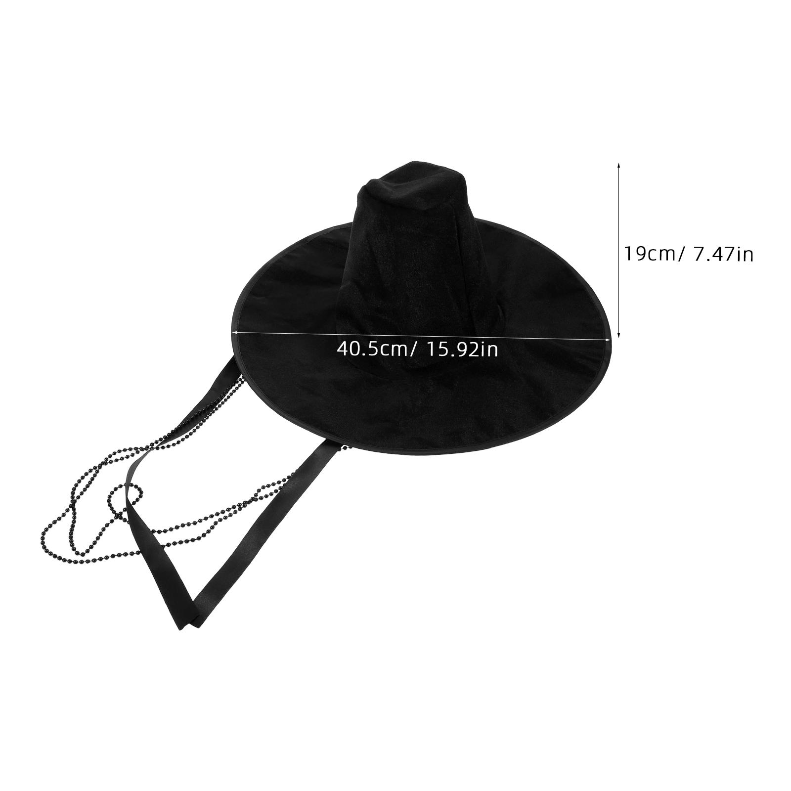 

2pcs Korean Traditional Hat Adult Men Cosplay Hat With Bead Strap Black Flat Top Wide Brim Headwear Hat Halloween Party Costume