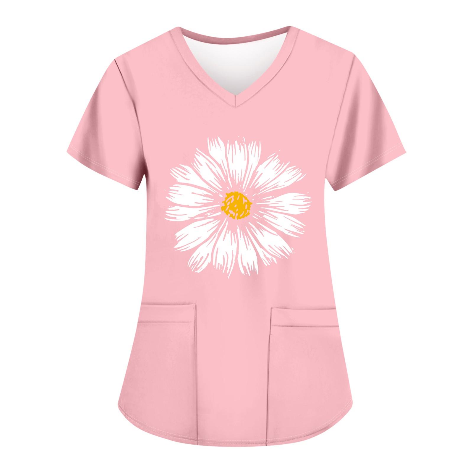

Жіночі модні робочі футболки з принтом і V-подібним вирізом з короткими рукавами та кишенями XXXXL рожевий