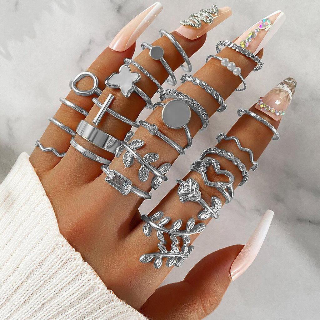 Mushan Women's Multi-Joint 22-Piece Heart & Butterfly Ring Set