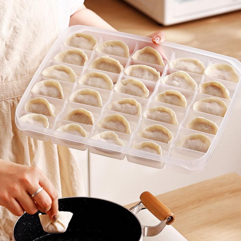 20/30 Grids Kitchen Storage Box Refrigerator Organizer Transparent Reusable Food Containers Tray With Lid For Dumpling Wonton