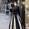 Neues chinesisches nationales Stil verbessertes Cheongsam-Kleid Herbst kleine schwarze Taille dünne Schnalle Stehkragen