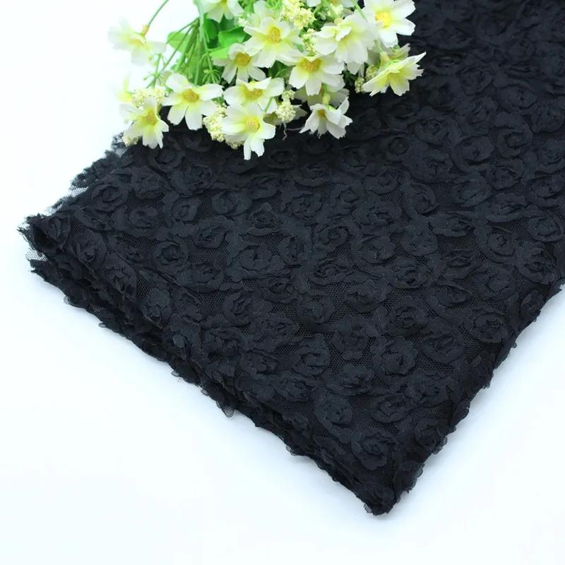 Encrypted Seven-Color Embroidered Silk Georgette Fabric Hollow Out Rose Peony Flower Wedding Dress Mesh Embroidery Material