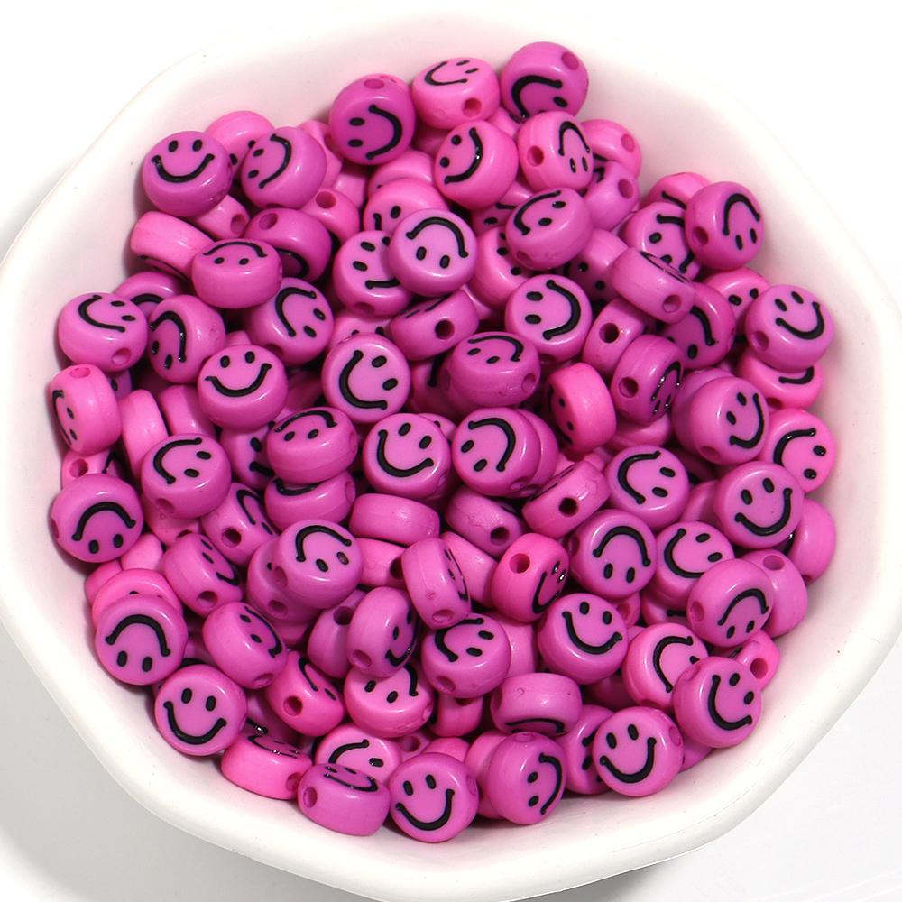 100pcs 7mm Acrylic Smile Face Beads Multicolor Round Shape  Loose Spacer Bead for Jewelry Making DIY Charms Bracelet Necklace