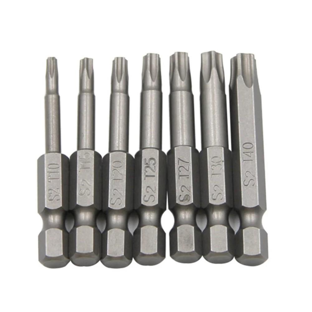 50 mm 1/4 Sechskantschaft, magnetischer Fünf-Punkt-Torx-Schraubendreher-Bit, T10-T40, fünf Sterne