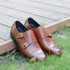 Luksusowe Męskie Ślubne Formalne Buty Skóra Naturalna Czysty Brązowy Czarny Podwójna Klamra Monk Strap Cap Toe Biznesowe Biurowe Wizytowe Buty