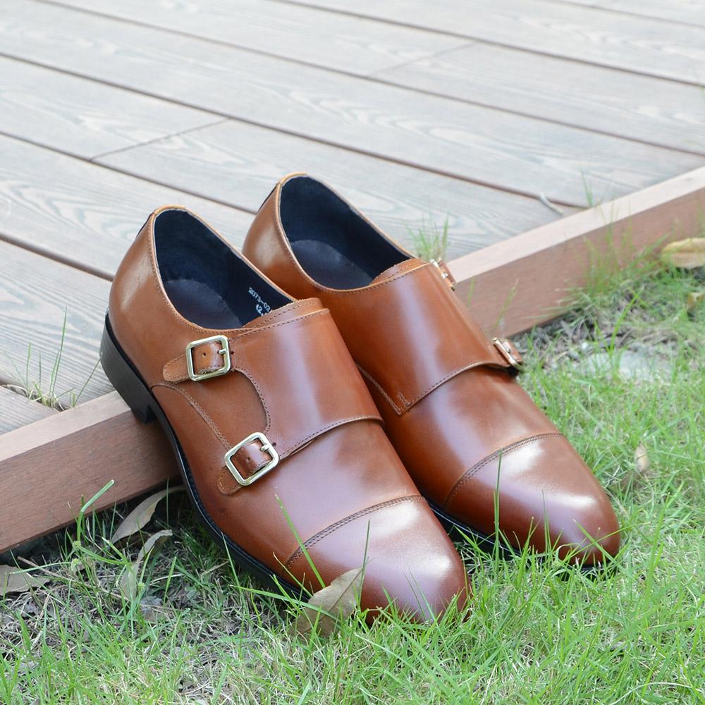 Luksusowe Męskie Ślubne Formalne Buty Skóra Naturalna Czysty Brązowy Czarny Podwójna Klamra Monk Strap Cap Toe Biznesowe Biurowe Wizytowe Buty