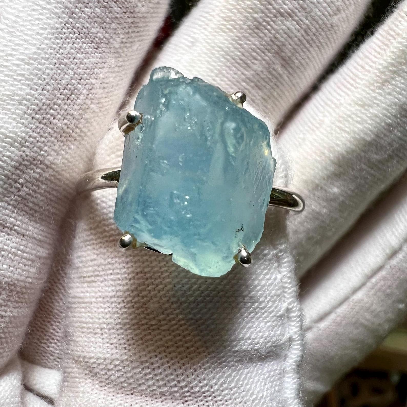 

Natural Raw 10.5ct Aprox Blue Aquamarine 925 Sterling Silver Ring 6-12 Size Us - 6