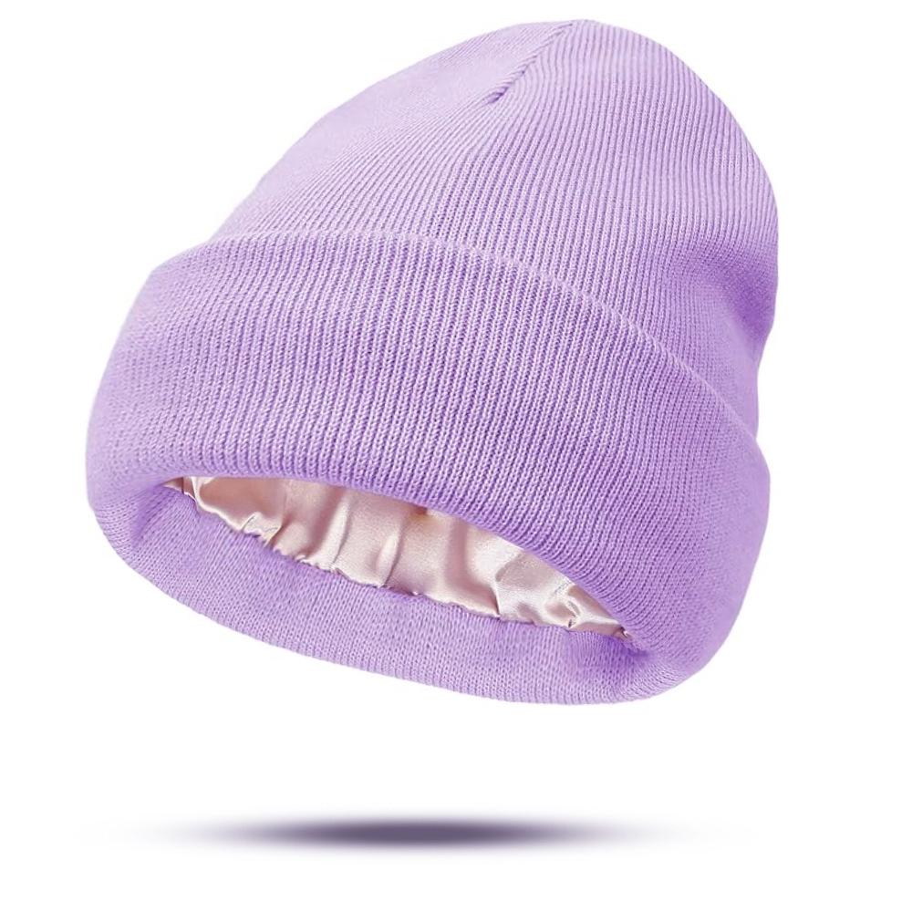European & American Satin Brocade Winter Hat: Women's Warm Knitted Hair Protection, Acrylic Wool Blend.