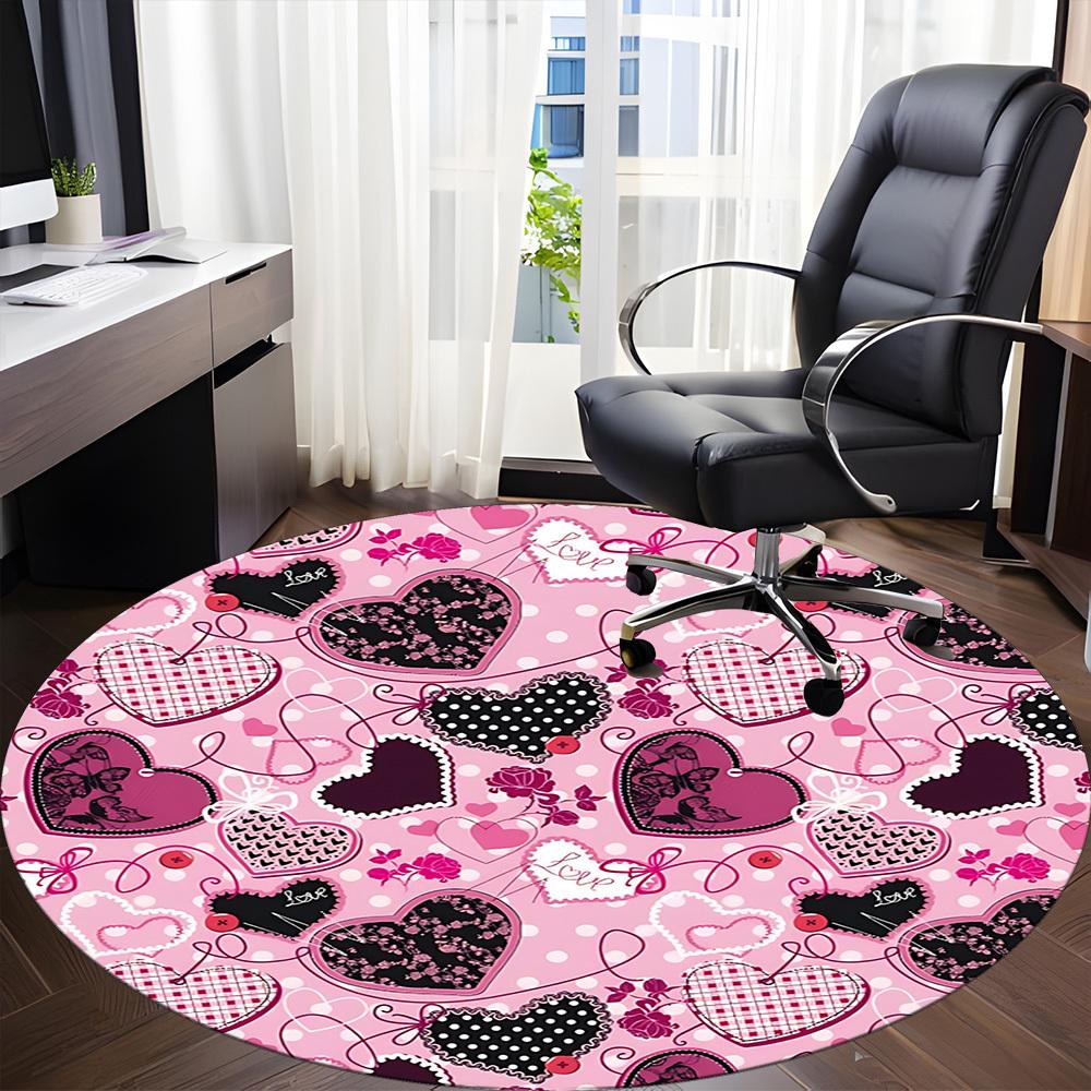 1pc Heart LoveChair Carpet for Office, Indoor Non-Slip Washable Polyester Fiber Carpet, Mat For Office, Machine Washable