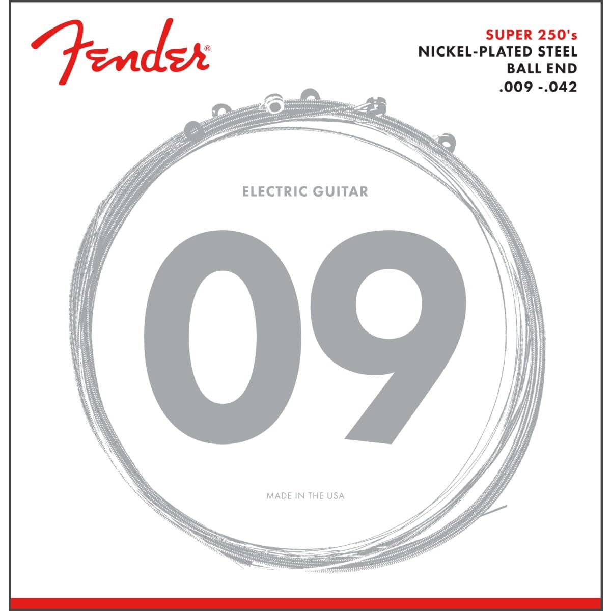 

Fender Electric Guitar Strings Super 250 Nickel Plated Steel Ball End 250L .009-.042 Light