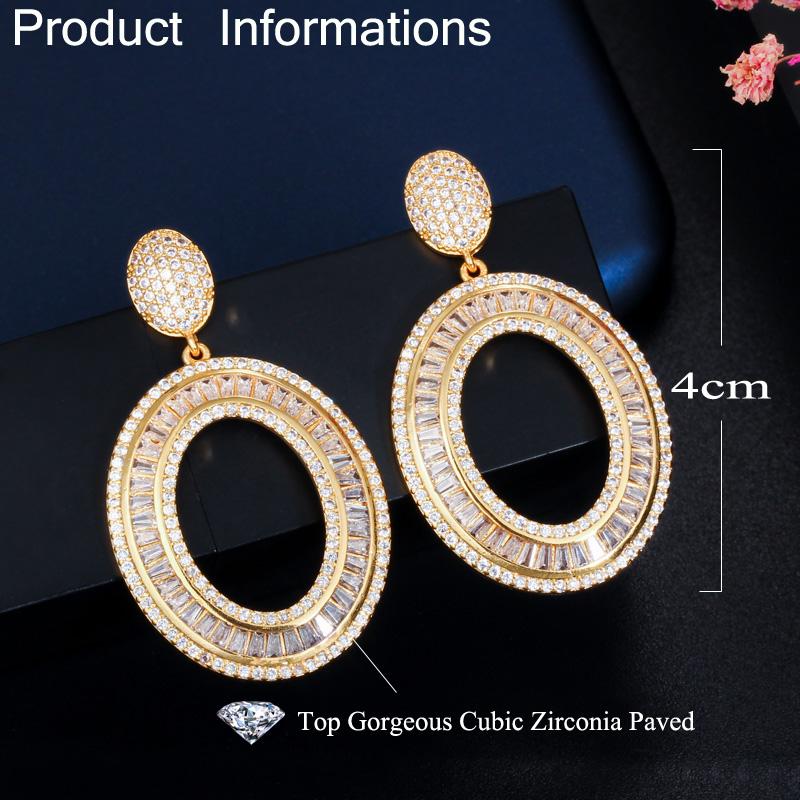 WWJ Luxus Hochzeit Gelb Goldene Farbe Schmuck Inlay Zirkonia Runde Tropfen Ohrringe