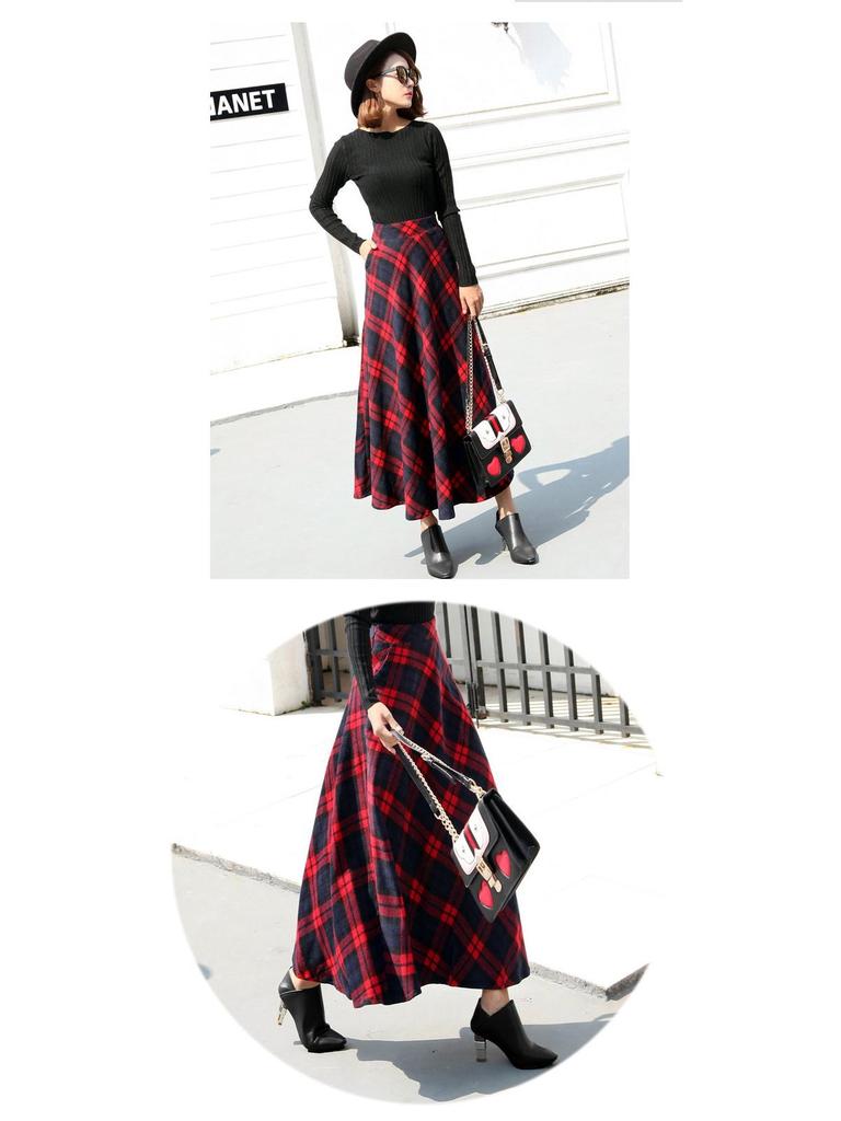 2025 Retro Preppy A-Linien Wollplaidrock - Hohe Taille, Mittellang für Herbst/Winter
