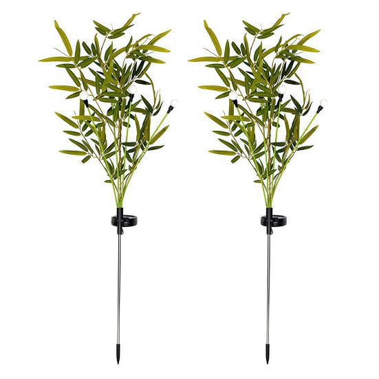 Stainless Steel Ground Stake Lamps 2Pcs Artificial Flower Solar Lights, Lily Bamboo Wisteria Garden Lights Powered Firefly Waterproof Pathway
