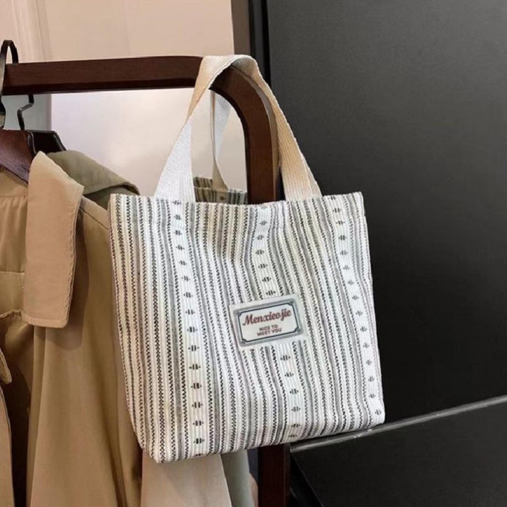 Classic Design Commuting Shoulder Bag Simple Striped Shopping Bag Canvas Tote Bag  Women Lady