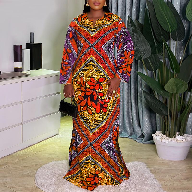 

Женские свободные платья с круглым вырезом и длинными рукавами больших размеров 5XL оранжевый