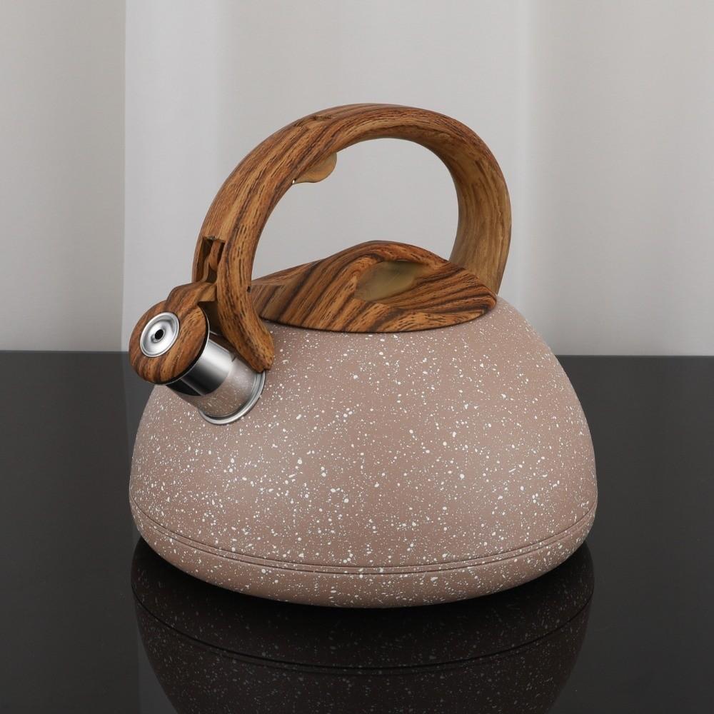 

3 л Чайник со свистком Деревянная ручка Чайник для кипячения Кофейник Прочный Чайник для газовой индукционной плиты Кухня