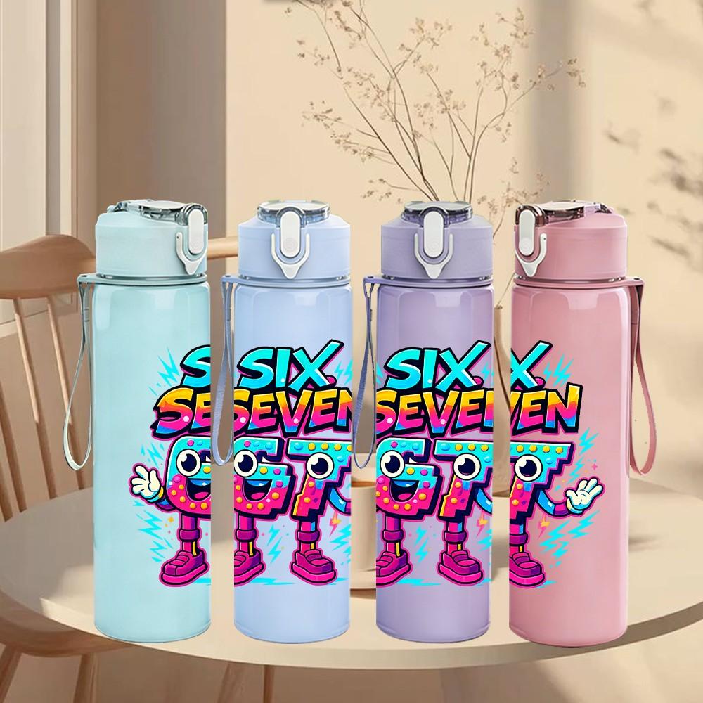 1PC Six Seven GT Cartoon Letter 750ml Color Plastic Sports Water Bottle Leakproof Flip Straw Lid Suitable for Sports Office Home Use