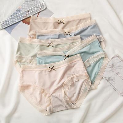 5Pcs Women's Panties Sexy Lace Underpants Bow Lace Briefs Sexy Underwear Low-Rise Pantys Intimates