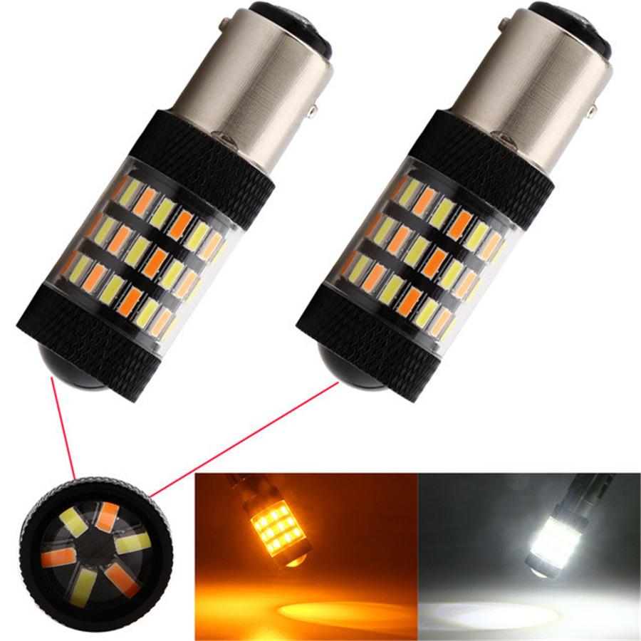 2pcs 1157 4014 White Amber Dual Color Switchback LED Turn Signal Lights 60SMD High Power Super Bright Replacement Bulbs