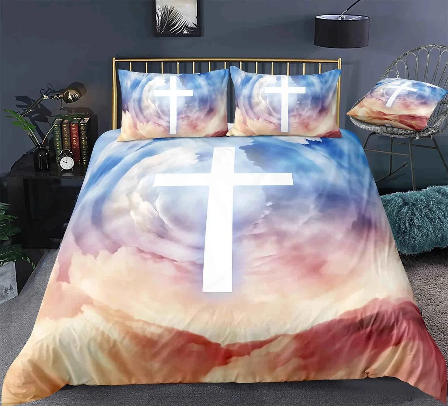 

Soft Warm Jesus Cross KingQueen Size Christian Design Retro for Men Teens Adult Christ Believer Quilt Comforter (quilt)-EU Single(135*200cm)3pcs