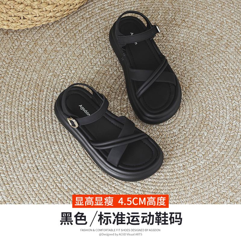 Augustine Sandals Women's 2025 New Summer Thick-soled Flat-soled Black Mori Cool Slippers Casual Beach Shoes