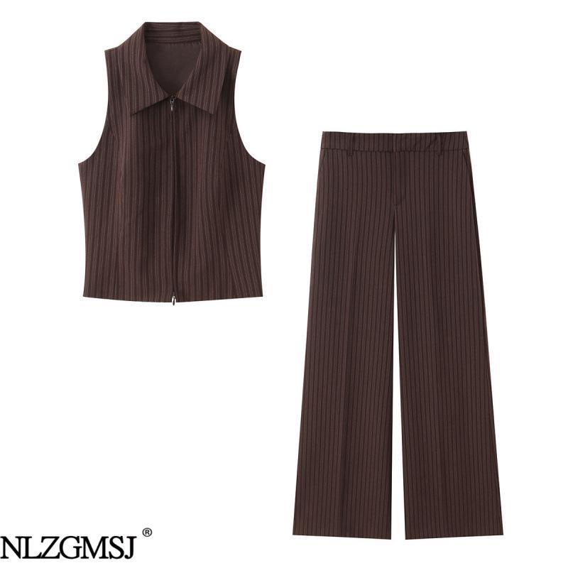 

European & American Style Stripe Zipper Vest with Long Pants 2026 M