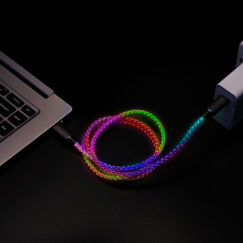 RGB Illuminated Data Cable, 100W Fast Charging with Cool Breathing Light Effect, USB Mobile Phone Charging Cable