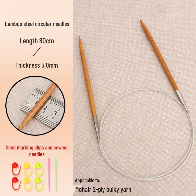 Bamboo-Steel Circular Knitting Needles, Full Set for Hand Knitting Blankets.