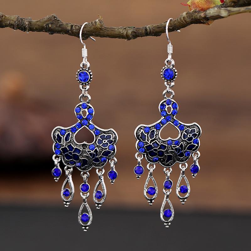 Vintage Palace Crystal Long Tassel Earrings with Feminine Style and Versatile Personality Earrings, Korean Fashion Ethnic Style Earrings