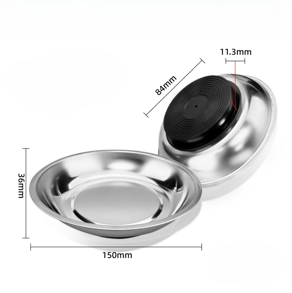 Circular Magnetic Tray Stainless Steel Parts Bowl Screw Storage Tool for Auto Repair with Strong Suction Pad Tools Organizer