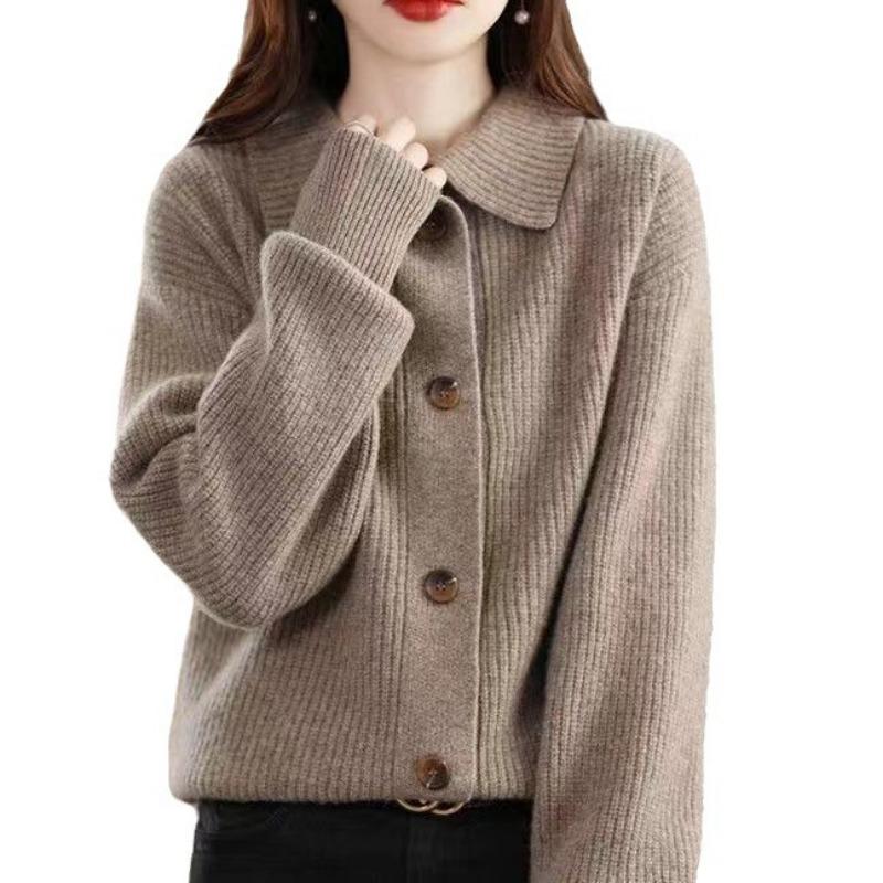 Autumn new gentle retro solid color stand-up neck knitted cardigan women's sweater loose versatile top jacket women