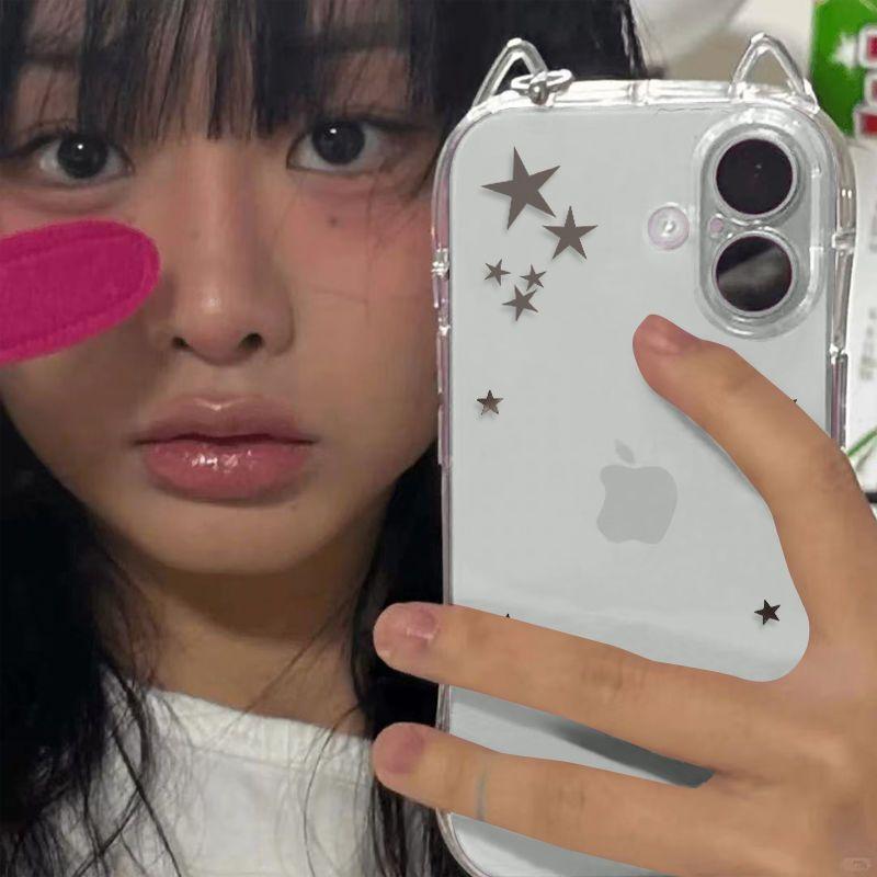 Etui na telefon z uszami kota i gwiazdą dla Apple iPhone 17 ProMax - Wysoko Przezroczysty Silikon Wstrząsoodporny Przezroczysty Pokrowiec na iPhone na 16/15/14/13/12/11/Pro/Plus/ProMax