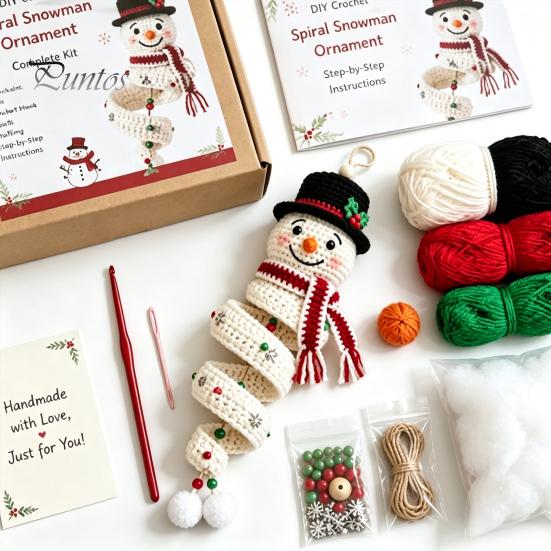 Kit Fai da Te Gancio per Porta Pupazzo di Neve all'Uncinetto Fatto a Mano, Set Decorativo Stagionale Invernale per Decorazione Parete di Natale, Finestra, Festa di Capodanno