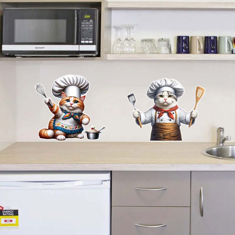 Cute Cat Chef Animal Wall Sticker Kitchen Restaurant Decoration Cabinet Refrigerator Home Decoration Waterproof Stickers S414