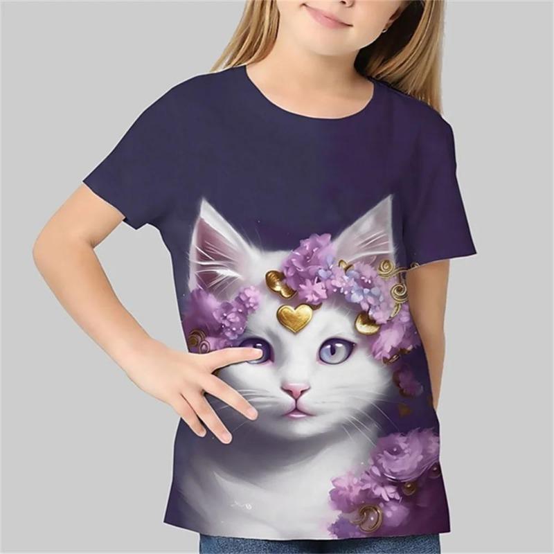 Kawaii Cartoon Animal Pet Cat Kids Adult Printed T-shirt Summer Women's and Men's Casual Outdoor Girl and Boy Short Sleeve Tees Top