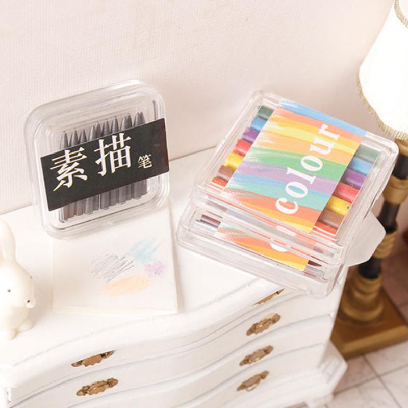 1Box 1:12 Dollhouse Miniature Crayon Color Pencil Sketch Pen Drawing Scene Decor Toy Doll House Accessories