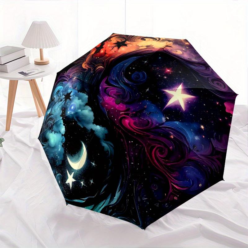 

1pc Celestial Dance in Vibrant Swirls and Stars Fully Automatic Folding Portable Umbrella, 8 Iron Frames, Three-Fold Design, Suitable for All Sea