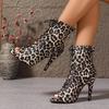 Neue Sexy Damen Leopard High Heels Pumps Schwarze Schnürstiefel Damenschuhe Latein Tanzen Outdoor Stiefeletten Indoor Tanzabsätze