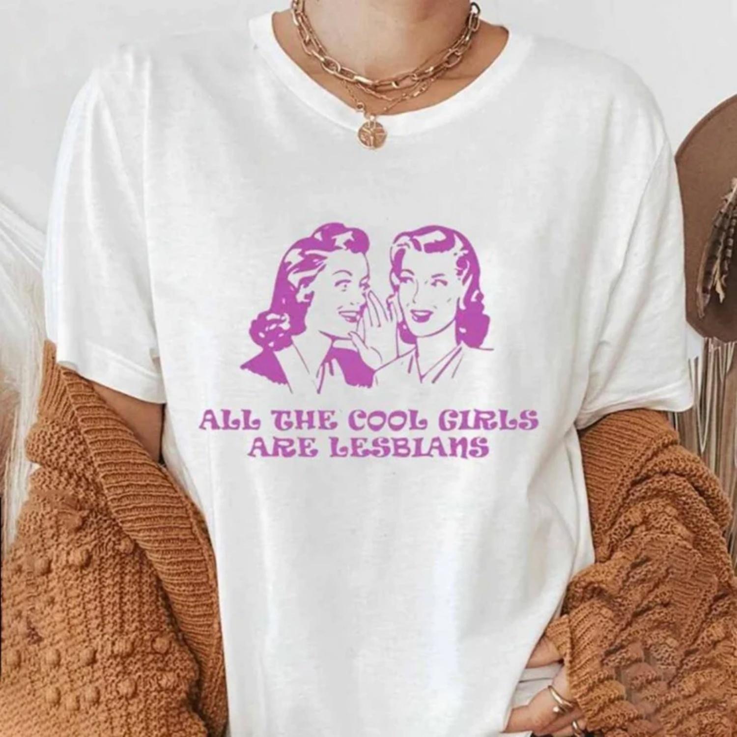 

6199All Cool Girls Are Lesbians T-Shirt Women Men Unisex Funny Graphic Tees Summer Style T Shirt Fashion Tshirt Tops Outfits XXXXXL білий