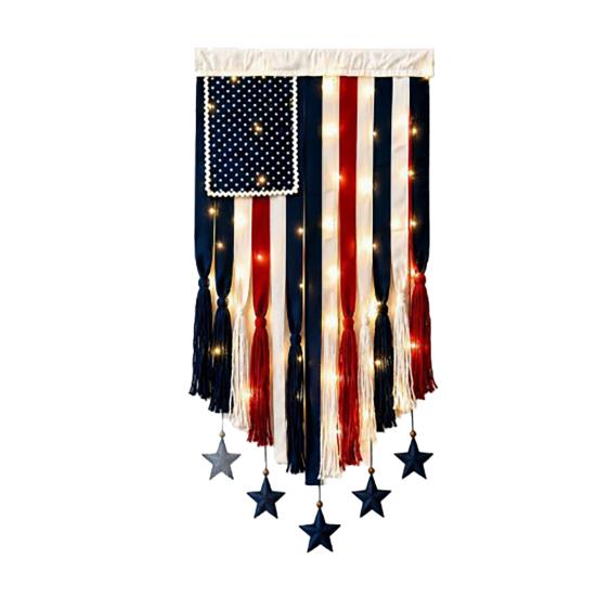 Wall Hanging Flag Decorative American Flag Banner with LED Lights Vintage Style Polyester Wall Decoration for Indoor Outdoor Party