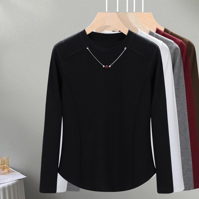 Knitted Shoulder Long-sleeved Bottoming Shirt Women's Autumn New Slim-fit Pullover, Round Neck Outer Wear
